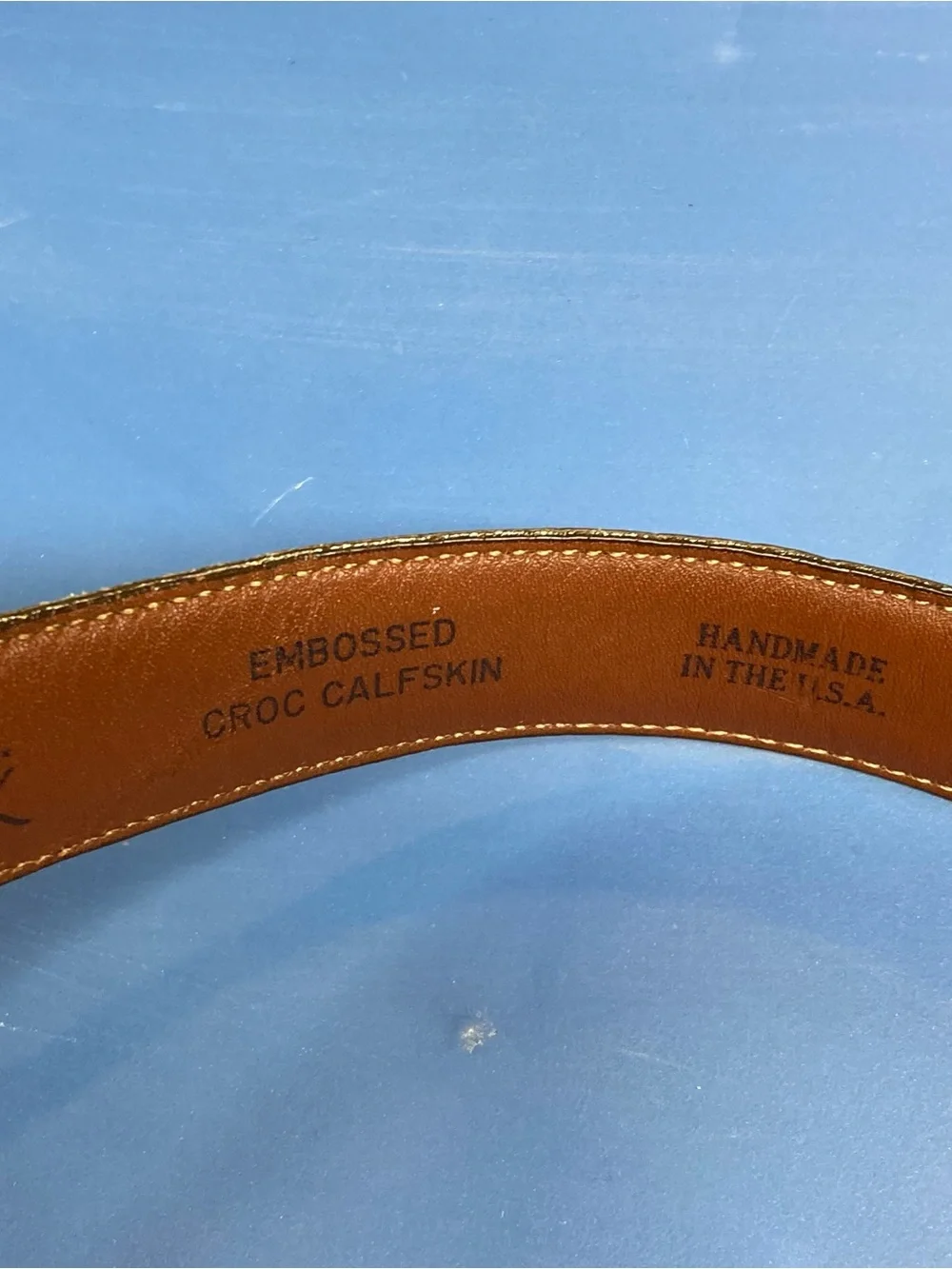 Jos. A. Bank Brown Croc-Embossed Leather Belt with Gold Brass Buckle